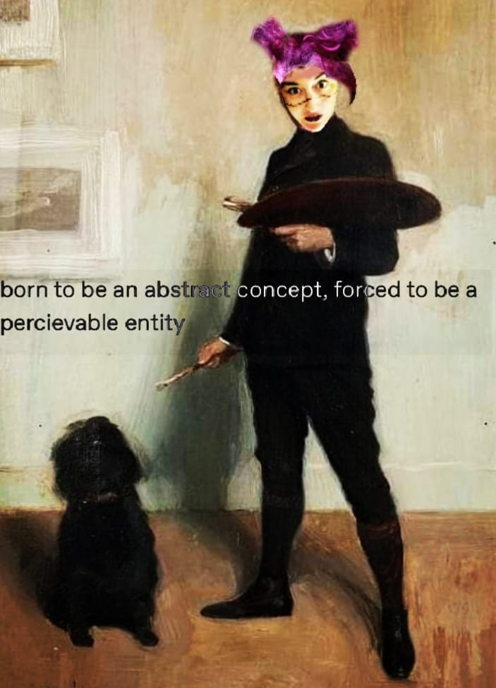 The meme is a humorous image of a person painting a masterpiece, but with a twist: their face is a cartoonish, exaggerated, and somewhat ridiculous, with a "distracted" expression. The text overlay says "I was born to be an artist, not a painter".